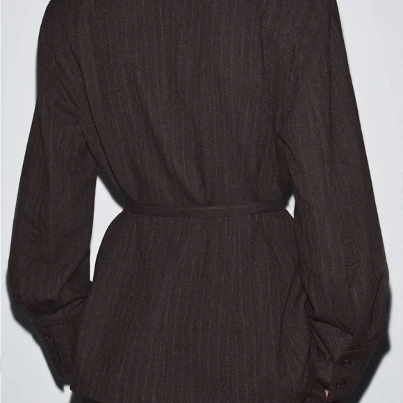 Zara herringbone belted blazer ZE collection in brown marl - small - Picture 6 of 10